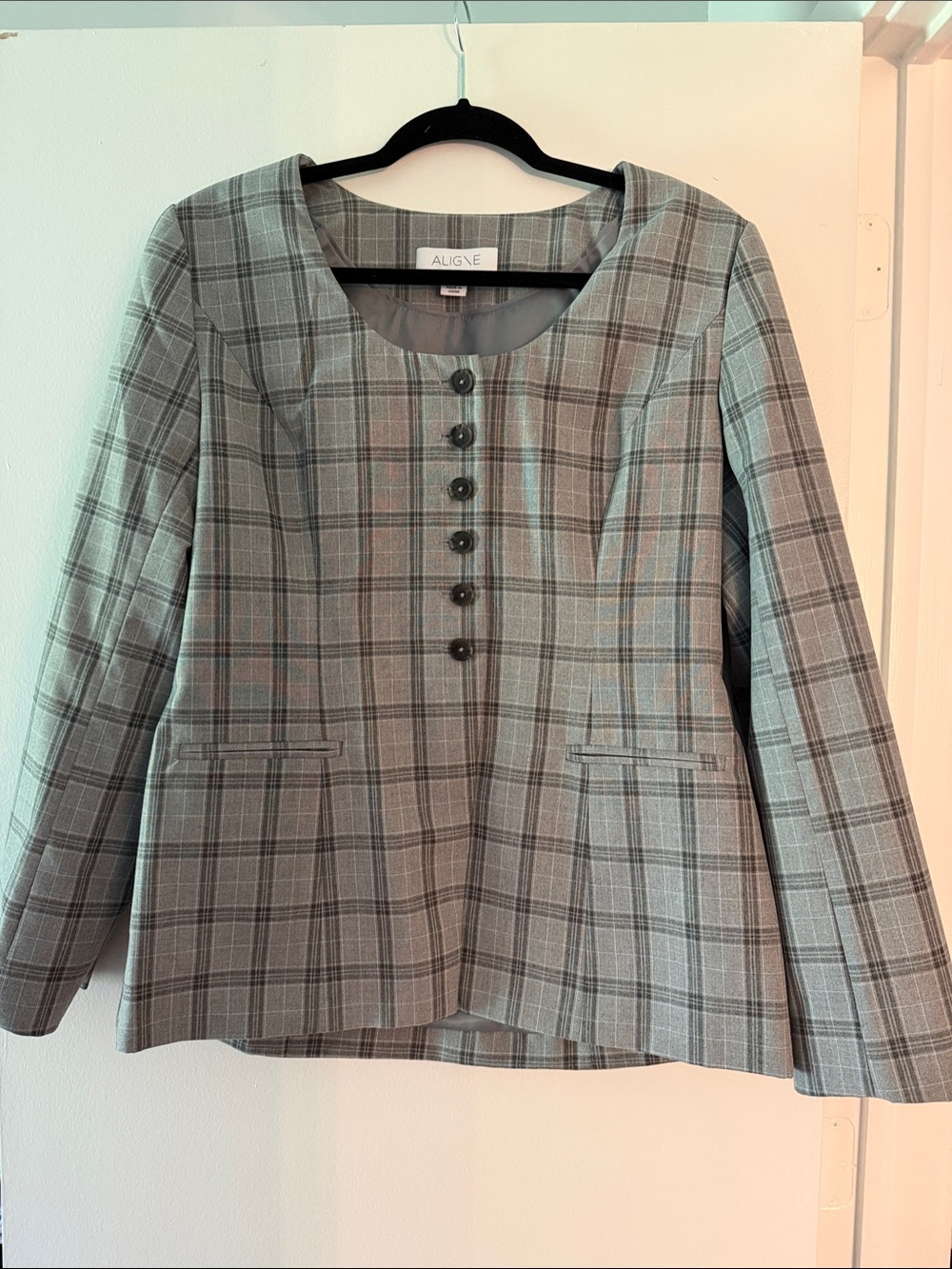 Aligne Gray Plaid Button-Front Blazer